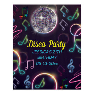 Poster Neon Glow Disco Dance Anniversaire