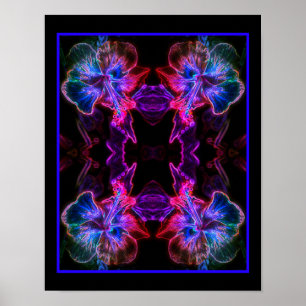 Poster Neon Hibiscus Abstrait Flower Art