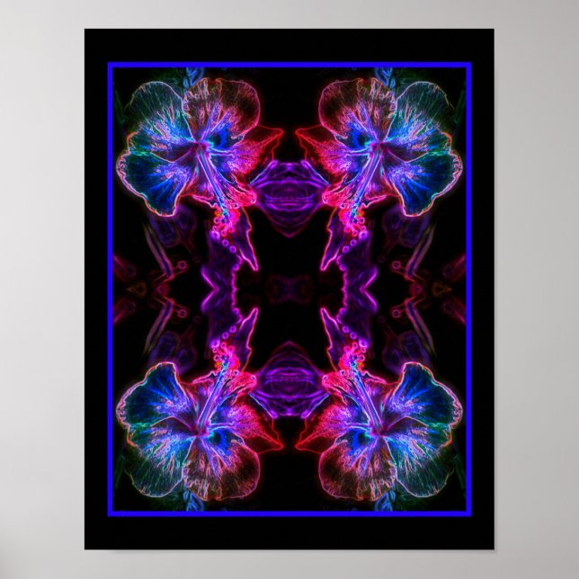 Poster Neon Hibiscus Abstrait Flower Art (Devant)