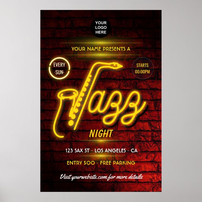 Poster Neon Jazz Music Festival ajouter le logo (Devant)