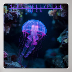 Poster Neon Jellyfish Glow sous la grotte