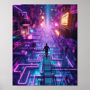 Poster Neon Labyrinth : Évasion de Dystopia - Cyberpunk