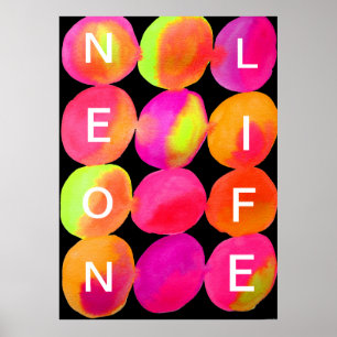 Poster Neon Life slogan abstrait couleur rose orange