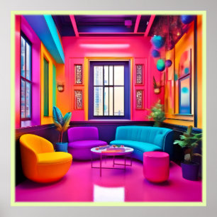 Poster Neon Living Room Couleurs Grandes