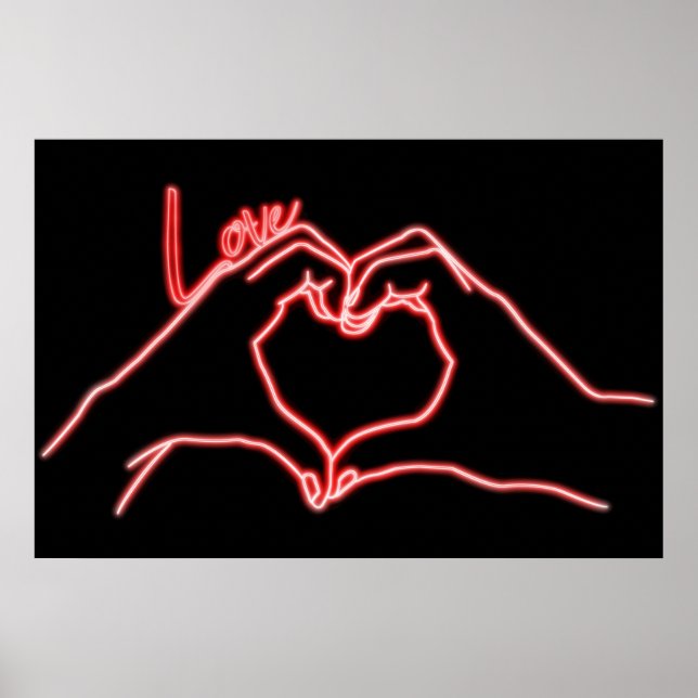 Poster Neon Love Main Heart Line Art Dessin mignon Modern (Devant)