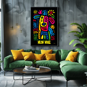 Poster Neon Noise Dog - Art animal géométrique Abstrait