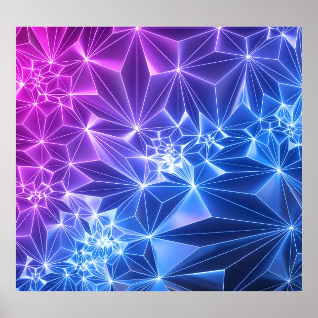Poster Néon Polygonal : Bleu rose 3D. (Devant)