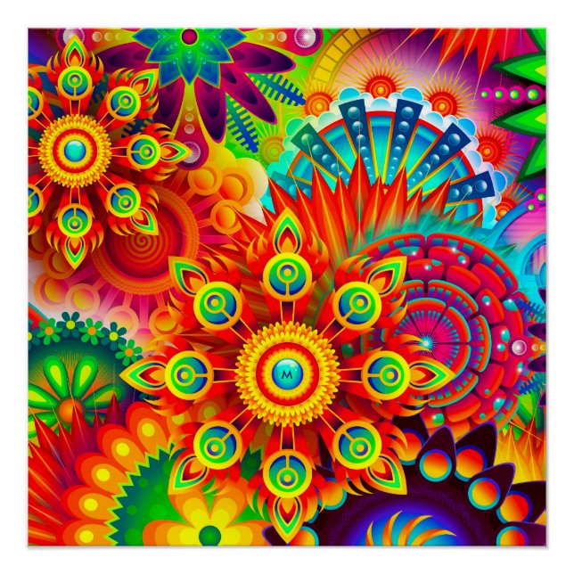 Poster Neon Psychedelic Abstrait Cool mignon Fractal (Devant)