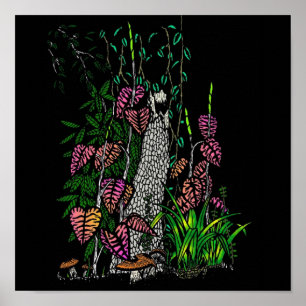 Poster Neon Rain Forest Impressionniste couleur Art
