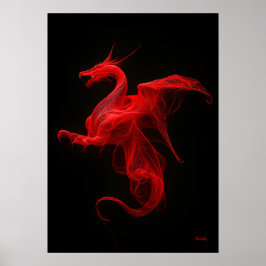 Poster Neon Red Dragon Quantum Flow