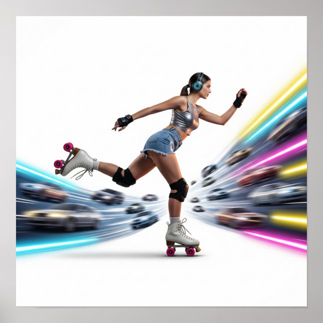 Poster Neon Rollerblader Urban Art Design (Devant)