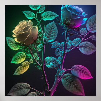 Poster Neon Thorny Roses