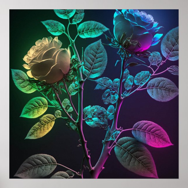 Poster Neon Thorny Roses (Devant)