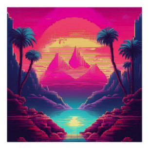 Poster Neon Tropical Escape - Futuristic Retro Art