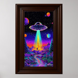Poster Neon UFO Abduction – Psychedelic Space Art Print