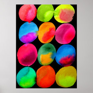Poster Neon Watercolor cercle motif couleur art abstrait