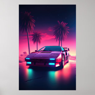Poster Neon Wheels : Un Synthwave Drive in the Future