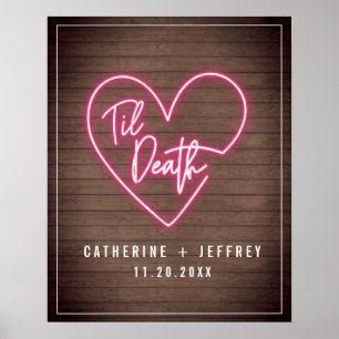 Poster Neon Wood Til Death Neon Heart Mariage Bienvenue