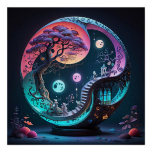Poster Neon Yin Yang Imaginaire surréel 1