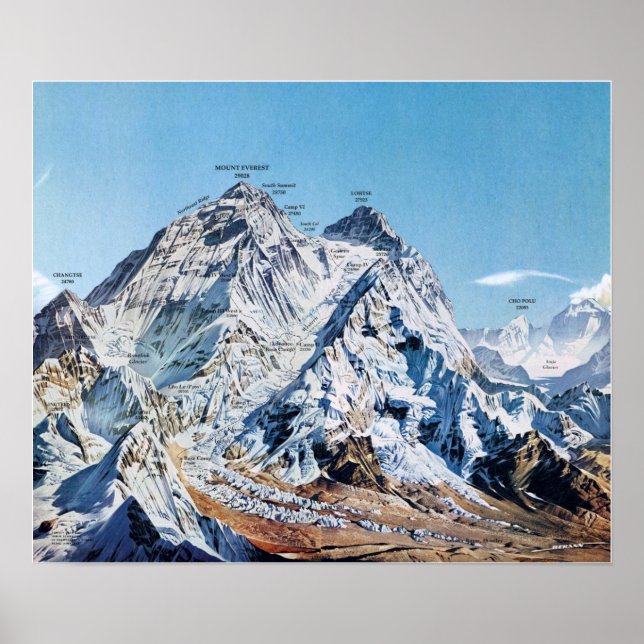 Poster " Népal : 1963/heute - Mont Everest Panoramakarte (Devant)