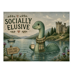 Poster Nessie Cryptide Confortable Élusive Socialement Lo