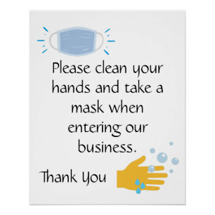 Poster Nettoyer les mains et prendre un masque