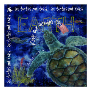 Poster Nettoyez l'art de tortue de mer d'océan