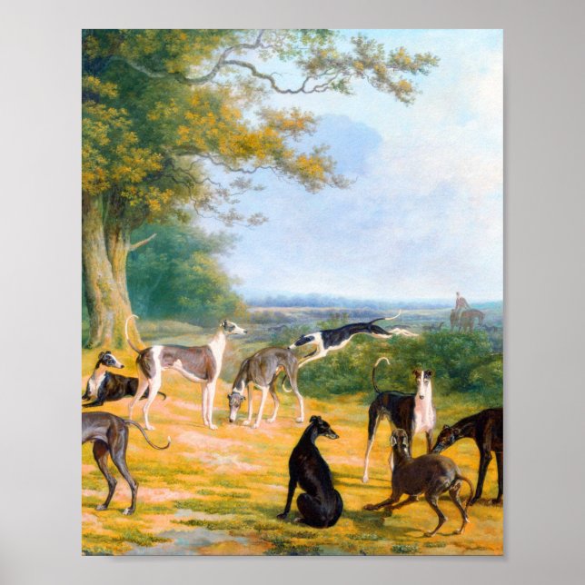 Poster Neuf Greyhounds dans un paysage par Jacques-Lauren (Devant)