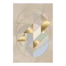 Neutral Gold Accents Abstract Geometric Wall Art