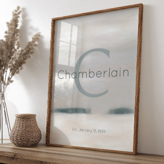 Poster Neutral Winter Watercolor Custom Last Name Print