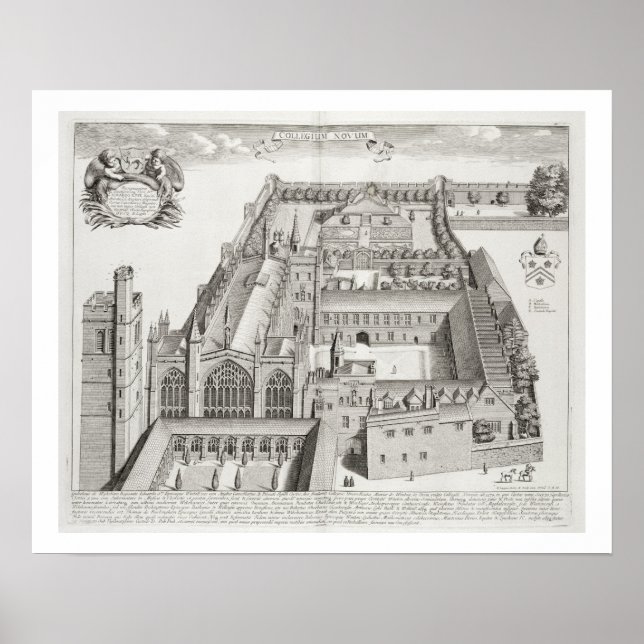 Poster New College, Oxford, de 'Oxonia Illustrata', pub (Devant)