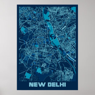 Poster New Delhi - Carte de la ville de paix de l'Inde