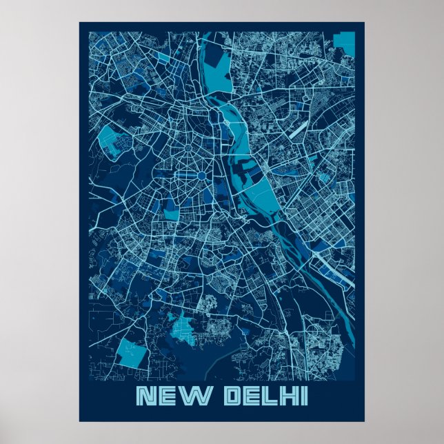 Poster New Delhi - Carte de la ville de paix de l'Inde (Devant)