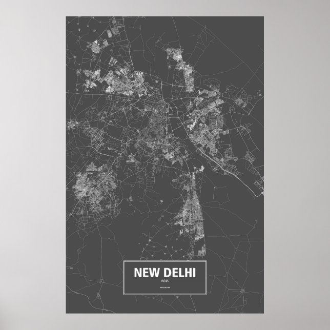 Poster New Delhi, Inde (blanc sur noir) (Devant)