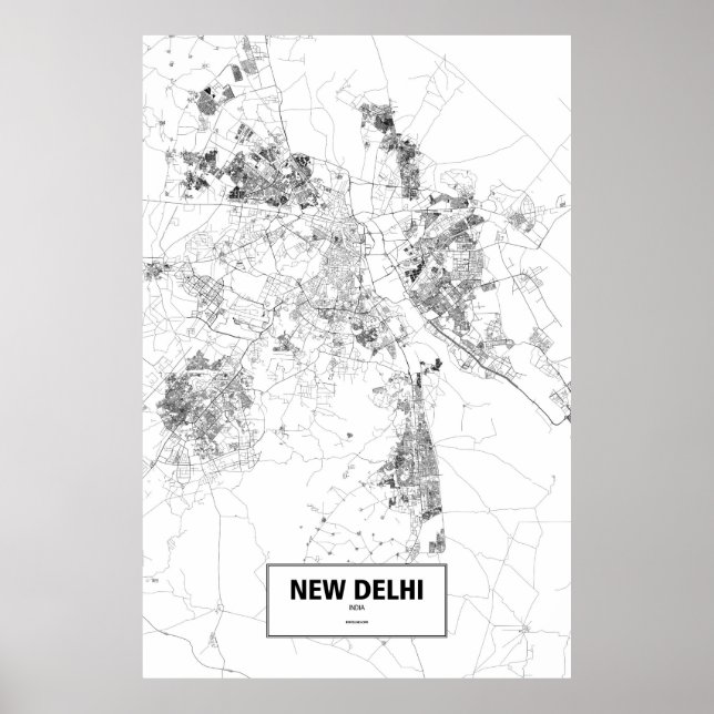 Poster New Delhi, Inde (noir sur blanc) (Devant)