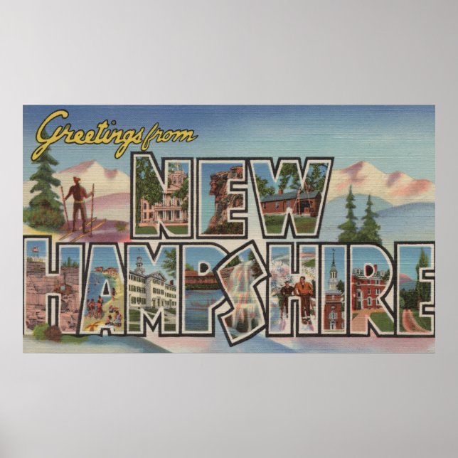 Poster New Hampshire - Scènes de grandes lettres (Devant)