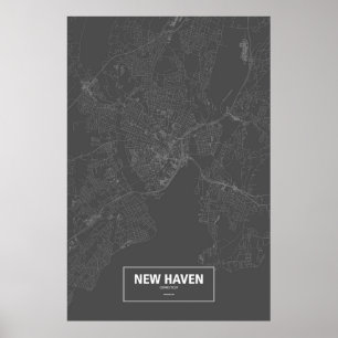 Poster New Haven, Connecticut (white on black)