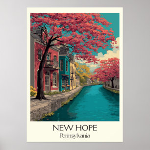 Poster New Hope Pennsylvania Vintage Canal Town Art