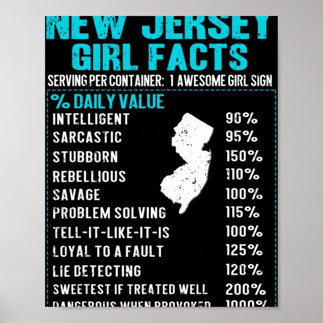 Poster New Jersey Girl Facts Funny Birthday Gift Born In  (Devant)