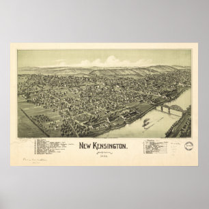 Poster New Kensington Pennsylvania 1902 Antique Panorama