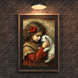 Poster New Kitten, New Love - Young girl and Cat Art