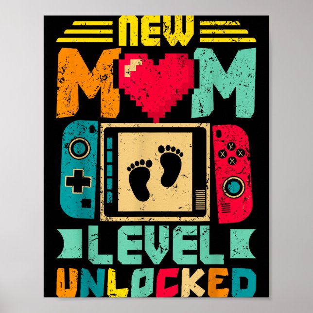 Poster New Mom Level Unlocked Gamer Valentine's  (Devant)