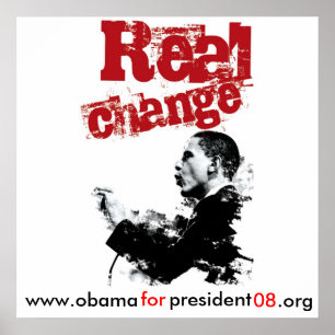 Poster NEW Real Change_RED, www.obama, pour, président,..