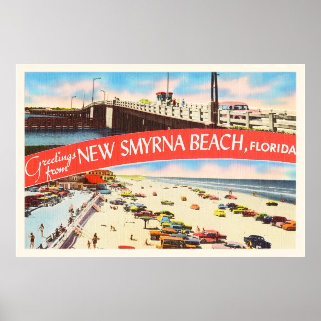 Poster New Smyrna Beach Floride FL Vieux souvenir de voya (Devant)