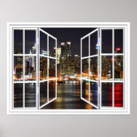New York At Night White 24 Volet Open Window Poste