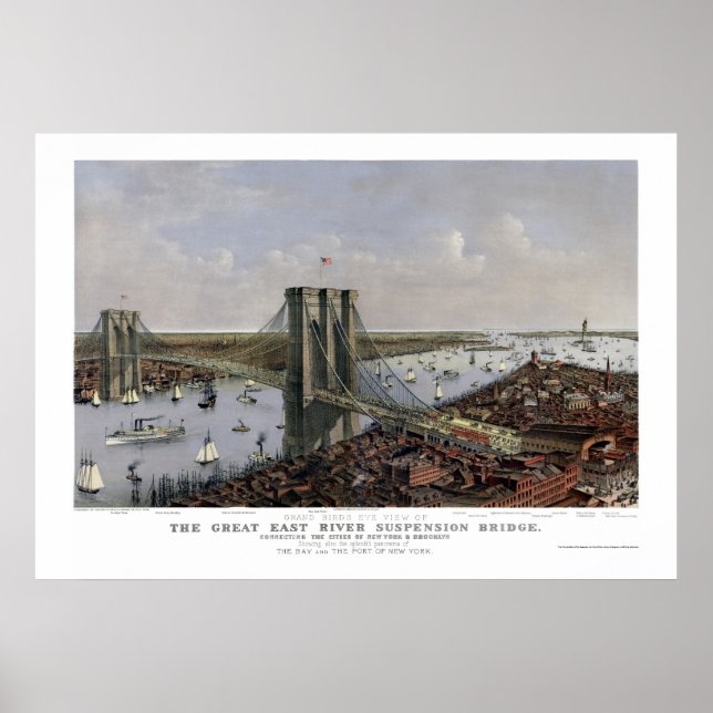 Poster New York & Brooklyn, NY Carte panoramique - 1885 (Devant)
