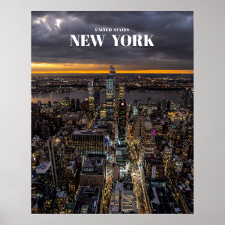Poster New York City At Night Skyline - États-Unis
