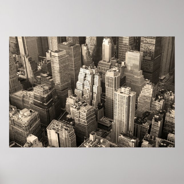 Poster New York City Manhattan vue aérienne noir (Devant)