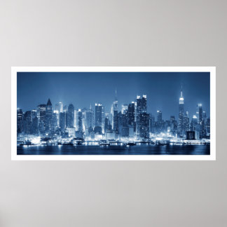 Poster New York City Manhattan Vue Skyline de nuit