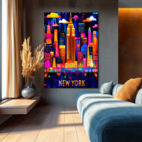 New York City Neon Glow - Art géométrique Skyline